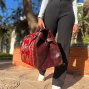 Large Red Carpet Travel Bag With Dark Brown leather