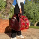 Large Red Carpet Travel Bag With Dark Brown leather