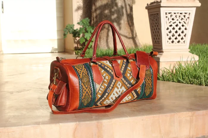 Chic Kilim Travel Bag with green Carpet Design - Image 5