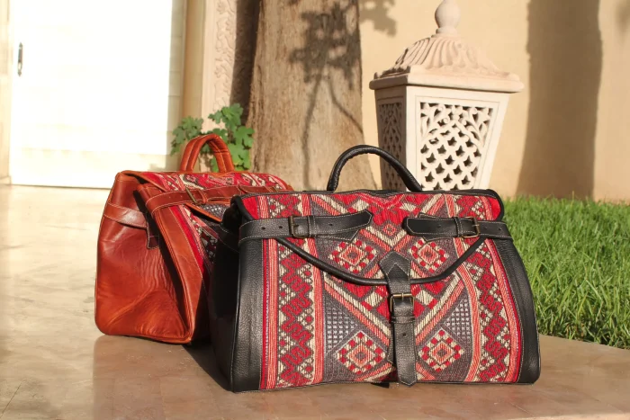 Personalized Weekend travel Carpet Leather bag - Image 9