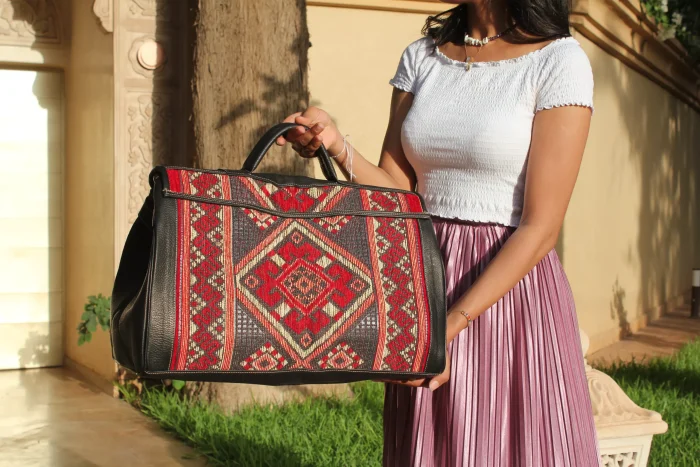 Personalized Weekend travel Carpet Leather bag - Image 13