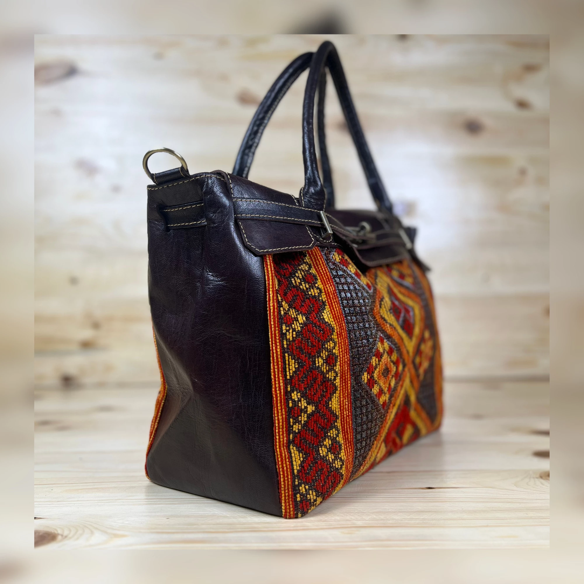 Luxe Kilim Shoulder Bag - Brown Leather Unique Handbag - Image 6