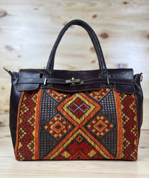 Luxe Kilim Shoulder Bag - Brown Leather Unique Handbag