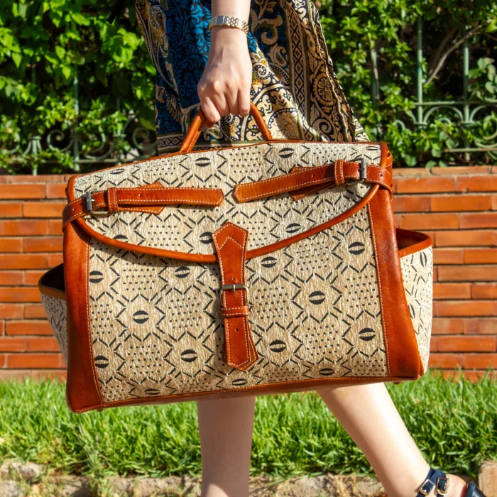 Large Brown Kilim Travel leather Bag - Image 11