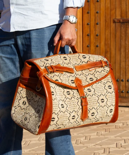 Large Brown Kilim Travel leather Bag