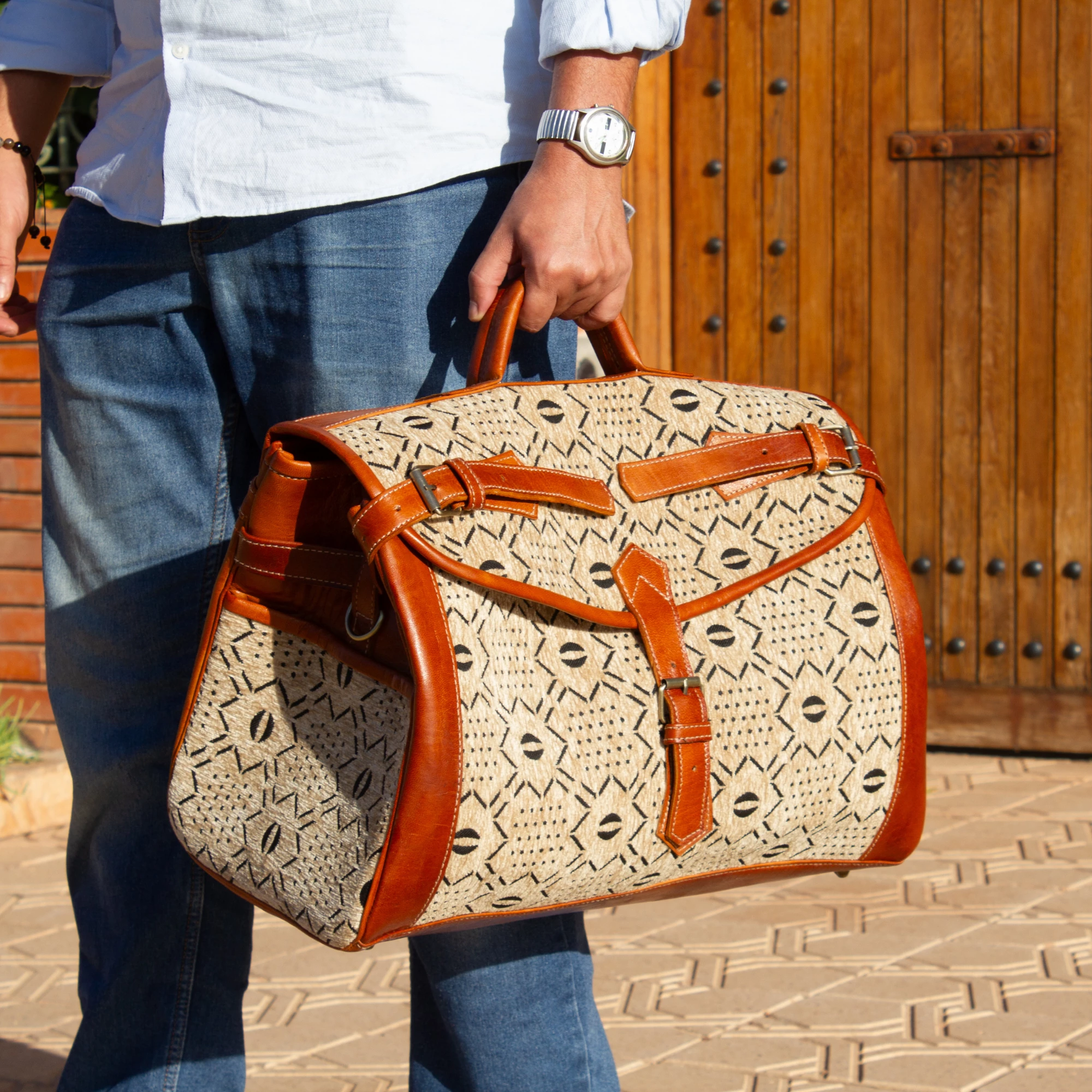 Large Brown Kilim Travel leather Bag