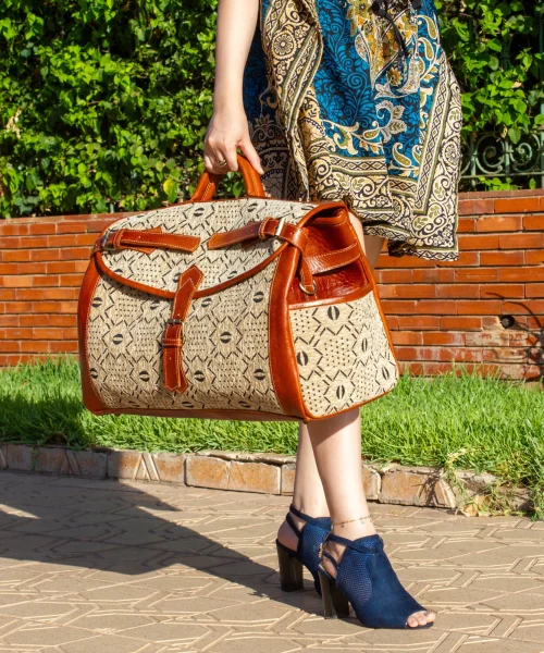 Handmade Moroccan Kilim Leather Duffel - Vintage Style Travel Bag