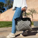Black Genuine Leather & Red Kilim Bag for Women