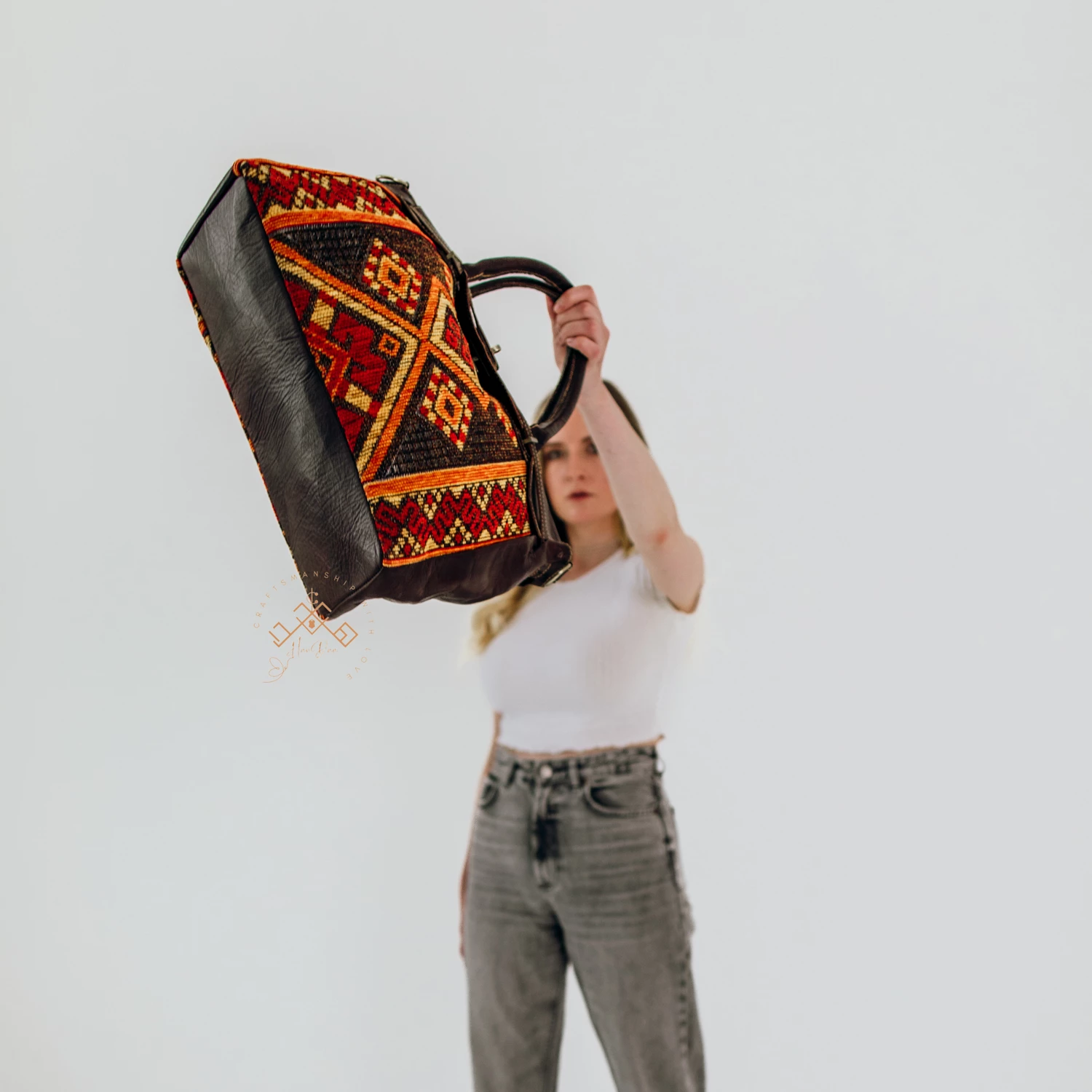 Luxe Kilim Shoulder Bag - Brown Leather Unique Handbag - Image 5