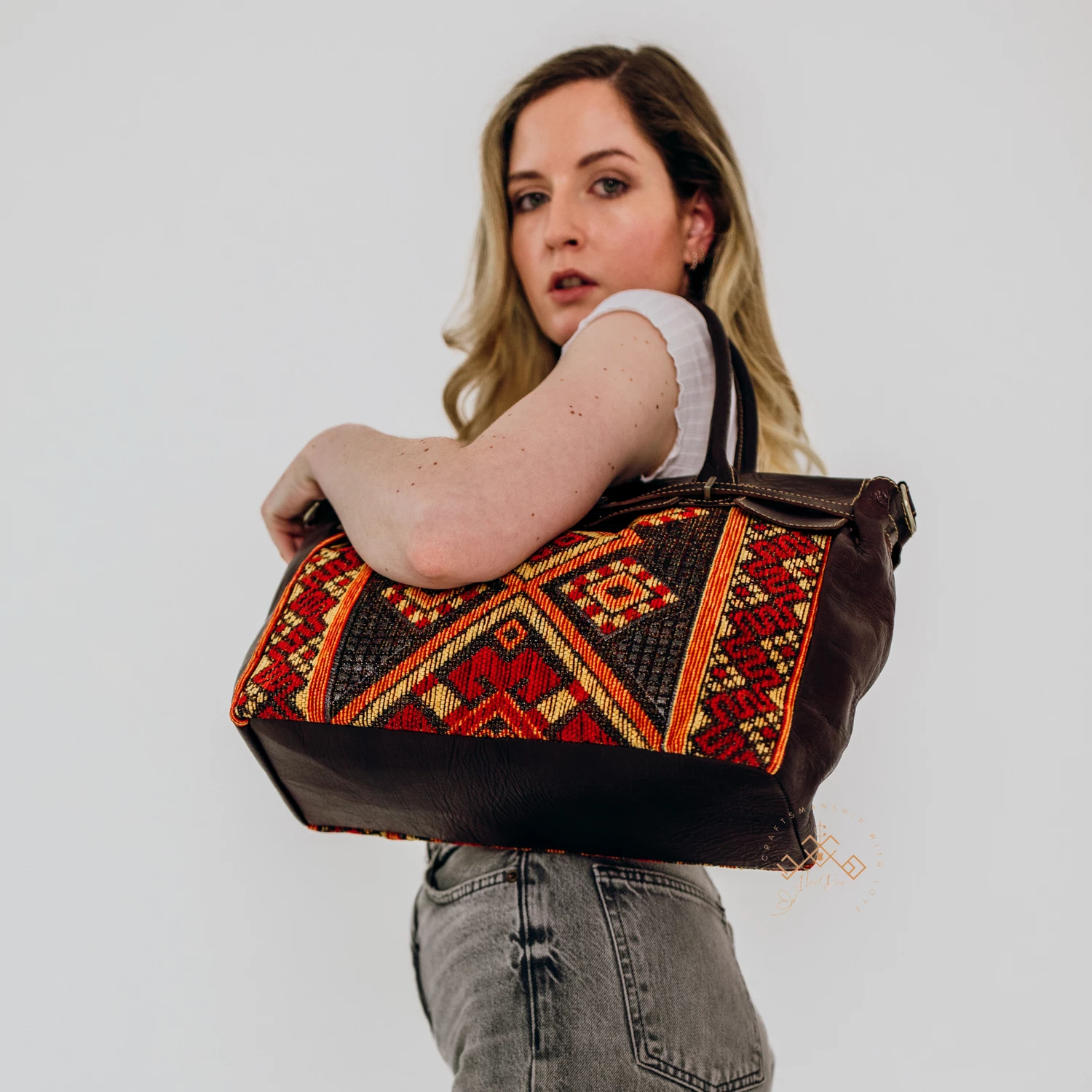 Luxe Kilim Shoulder Bag - Brown Leather Unique Handbag - Image 4