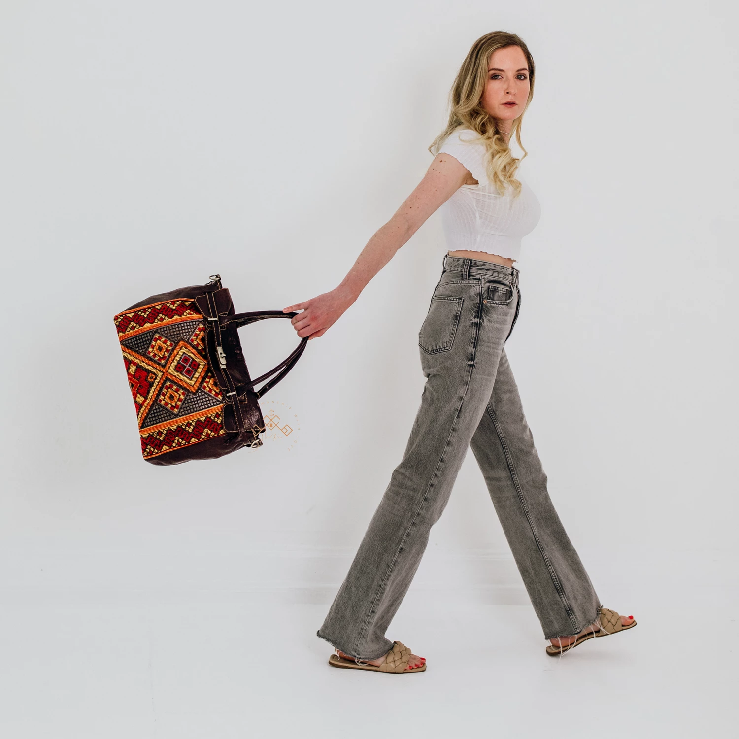 Luxe Kilim Shoulder Bag - Brown Leather Unique Handbag - Image 3