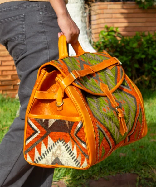 Large Kilim Travel Leather Bag - Vintage Style weekender Bag