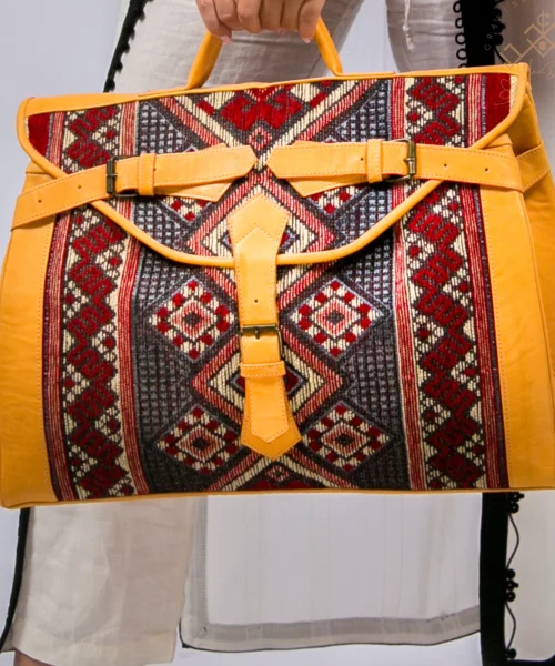 Luxury Havan Leather Duffel - Red Kilim Travel Bag