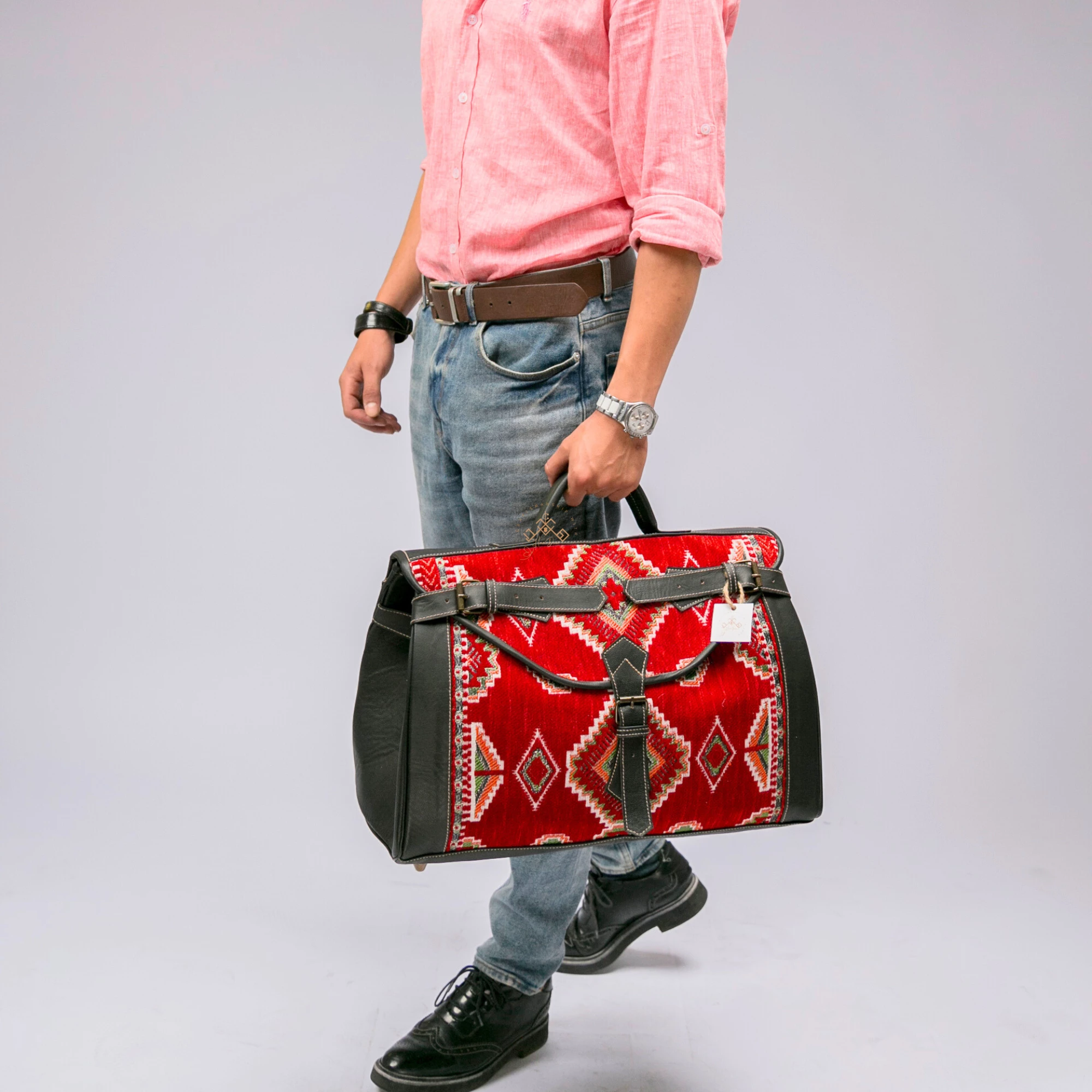 Luxury Black Leather Duffel - Red Carpet Travel Bags - Image 3