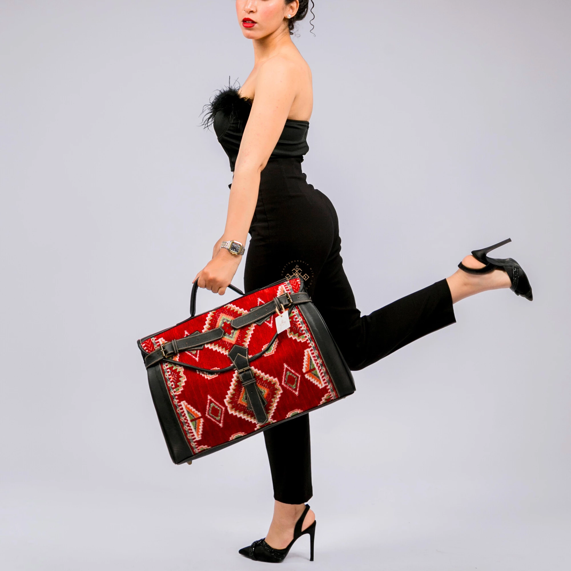 Luxury Black Leather Duffel - Red Carpet Travel Bags - Image 4